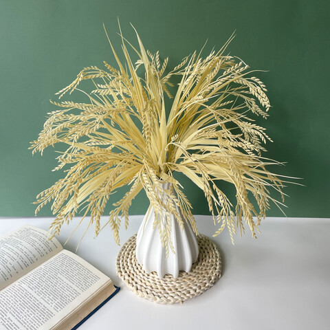 №2 Колосья пшеницы, искусственная зелень, цвет натуральный, букет 43 см, набор 3 букета.