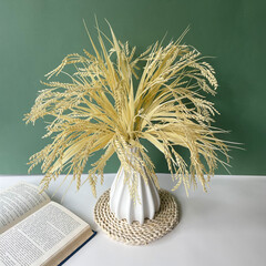 №2 Колосья пшеницы, искусственная зелень, цвет натуральный, букет 43 см, набор 3 букета.