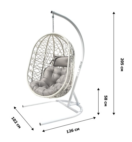 Кресло подвесное Garden Story Кокон XL (стойка+основание.бел.,корзн.бел.,подуш.серый. 3уп. (В))