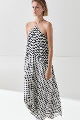 Massimo Dutti Расклешенное платье миди с принтом, белый