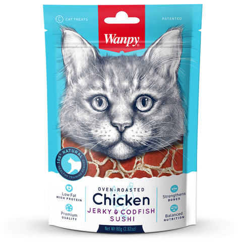 Wanpy Cat лакомство для кошек «суши» из курицы с треской 80 г
