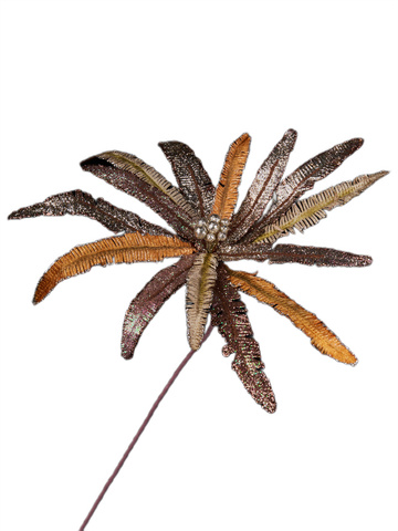 Веточка с цветком папортника 43х47см ChristmasDeLuxe светло-коричневая