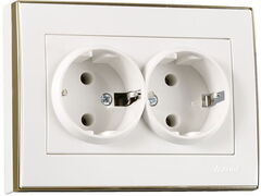 RAIN 703 0226 127В Розетка  двойная с/з  бакалит   белая золото