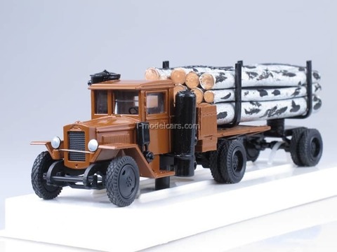 UralZIS-352L gas generator Timber trailer with birch forest LOMO-AVM 1:43