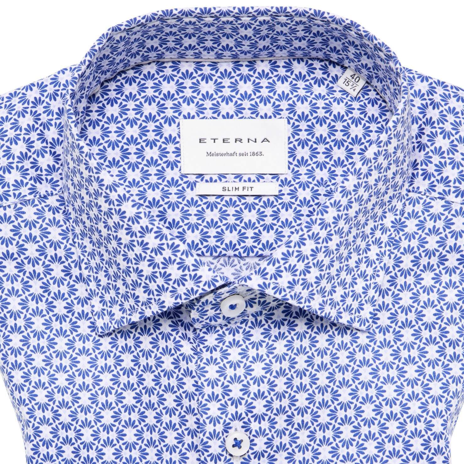 Сорочка мужская Eterna Slim Fit 4168-F170-14 с сине-голубым принтом