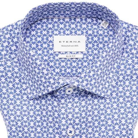 Сорочка мужская Eterna Slim Fit 4168-F170-14 с сине-голубым принтом