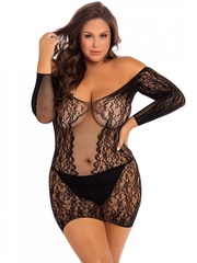 Эротическое мини-платье Size+ с открытыми плечами Rene Rofe 7087X