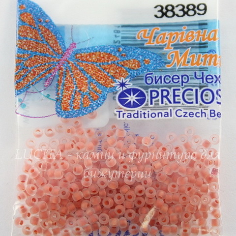 38389 Бисер 10/0 Preciosa Кристалл матовый с коралловым центром