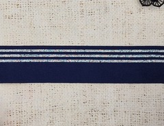 Резинка декоративная мягкая, ш. 4 см, т. синий/серебро