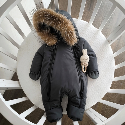 Комбинезон детский, зимний, от 3-6 мес, серый