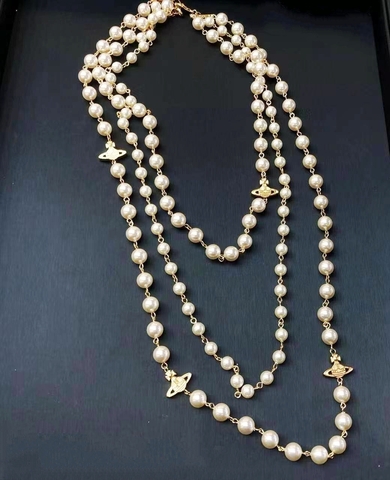 83262 - Колье трехрядное из жемчуга с подвесками планеты эстетика WESTWOOD