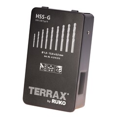 Набор сверл по металлу 1-13мм 25шт DIN338 HSS-G 118° (мет. кейс) Terrax by Ruko A214215