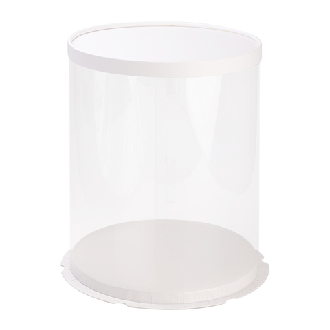 Прозрачная коробка для торта с пьедесталом (аквариум) 26*31 см, круглая, белая