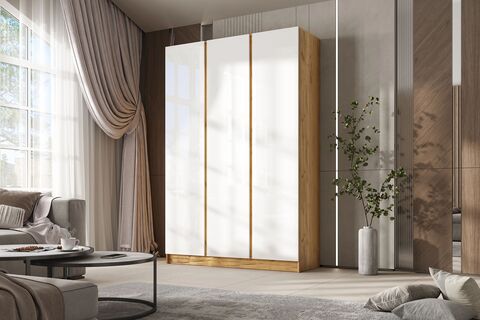 Келвин Шкаф 3-х ств. (1500) (Белый Глянец, Дуб Крафт)