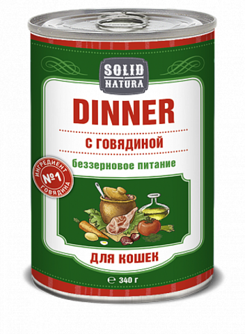 Solid Natura Dinner Говядина влажный корм для кошек жестяная банка 0,34 кг