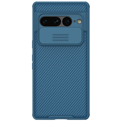 Чехол синего цвета двухкомпонентный на смартфон Google Pixel 7 Pro, с защитной шторкой для защиты камеры от Nillkin, серия CamShield Pro