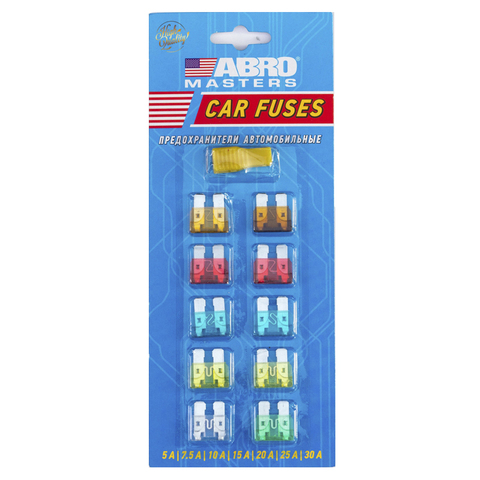Набор предохранителей ABRO № 8 с экстрактором  (5, 7.5, 10, 15, 20, 25, 30 А) FU-AI381-8-AS-RE