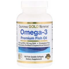 California Gold Nutrition Омега-3 рыбий жир высшего качества 100 желатиновых капсул с рыбьим жиром