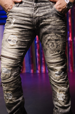 Robin&#39;s Jean | Джинсы мужские 5D DRK BROKEN B50446-GR101 левый бок