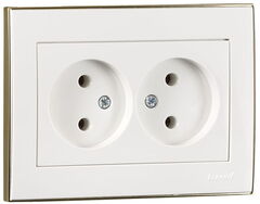 RAIN 703 0226 128В Розетка  двойная б/з  бакалит  белая золото