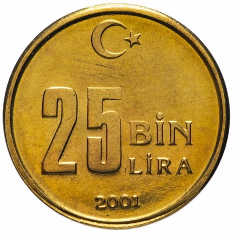 25000 лир. Турция. 2001 год. AU-UNC