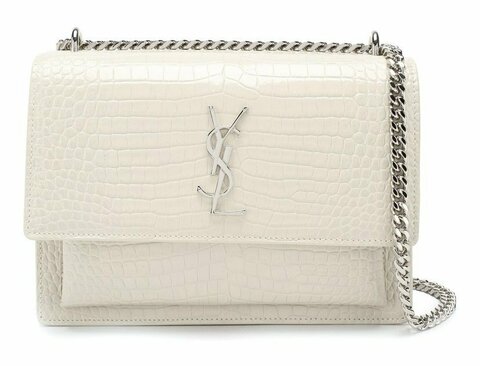 Сумка Saint Laurent Sunset Medium с тиснением под крокодила белый