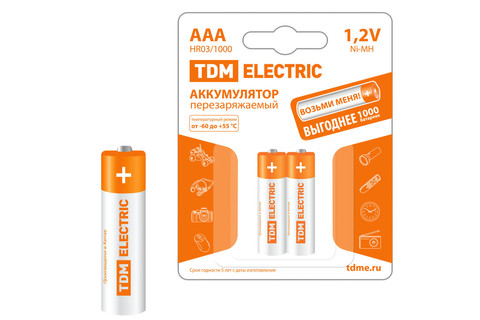 Аккумулятор AAA-1000 mAh Ni-MH BP-2 TDM