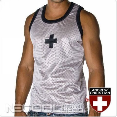 Майка спортивная в сетку белая Andrew Christian Sport Mesh Tank AC16