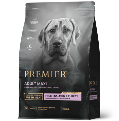 Premier Dog Salmon&Turkey ADULT Maxi (Свежее филе лосося с индейкой для собак крупных пород) 10кг