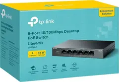 TP-Link LS106LP Настольный коммутатор с 6 портами 10/100 Мбит/с (4 порта PoE), стальной корпус