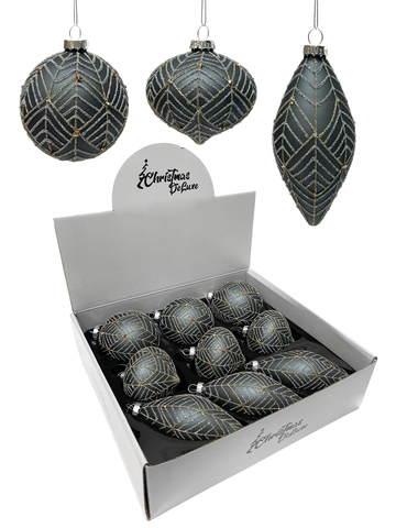Набор елочных игрушек 8см 9шт ChristmasDeLuxe графитовый с серебристо-золотым узором
