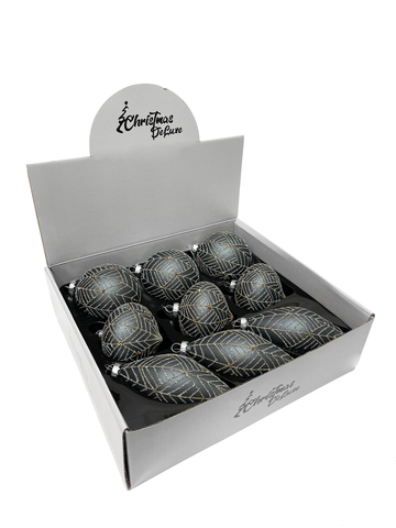 Набор елочных игрушек 8см 9шт ChristmasDeLuxe графитовый с серебристо-золотым узором