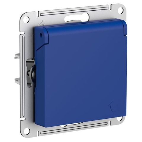 Розетка с заземлением со шторками с крышкой, 16А, IP20. Цвет Аквамарин. Schneider Electric AtlasDesign. ATN001146