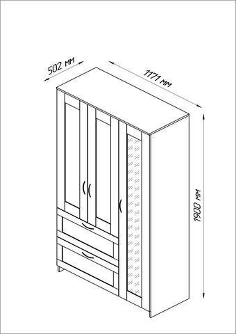 Шкаф комбинированный с зеркалом 3 двери 2 ящика Сириус