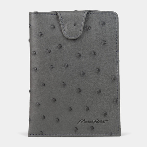 Обложка-кармашек для паспорта London из кожи страуса, серого цвета