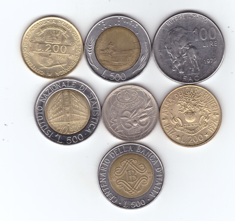 Италия. Набор монет «100, 200 и 500 лир». 7 шт