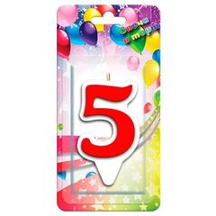 Свеча-цифра "5" Белая окантовка, Красный