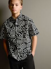 Рубашка с коротким рукавом для мальчика Next AB7-069, Черный, Белый