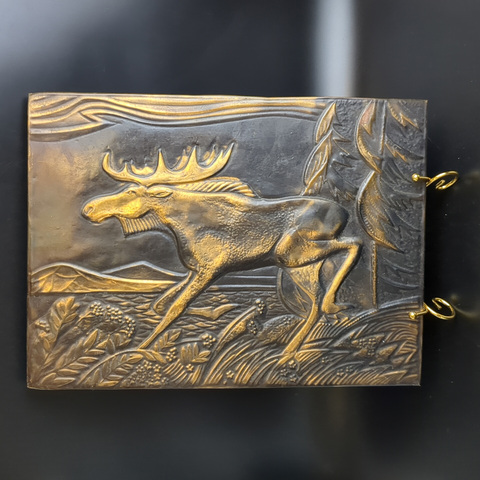 Панно - чеканка медная "Лось". Настенное панно 375х278 мм, декоративная жестяная картина винтаж СССР 1975-1990 гг