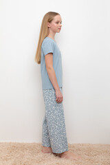 пижама  для девочки  КБ 2827/пыльно-синий,блики на воде