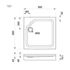 Поддон душевой 90х90 низкий акриловый