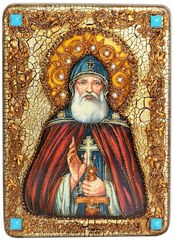 Инкрустированная икона Преподобный Илия Муромец, Печерский 29х21см на натуральном дереве в подарочной коробке