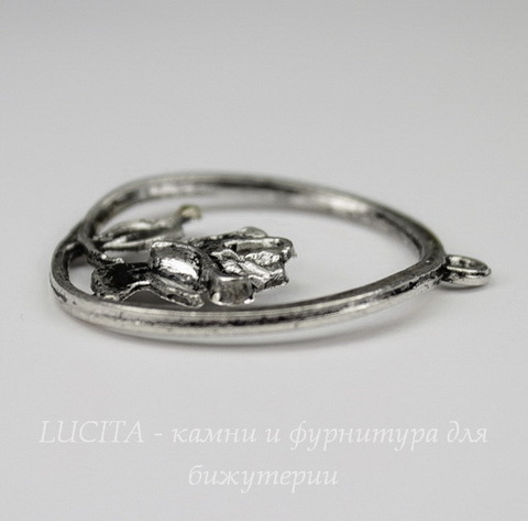 Подвеска  "Роза в рамке" (цвет - античное серебро) 34х32 мм