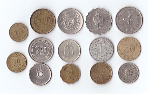 Набор монет Гонконг, Турция, Сингапур и др. 14 шт. VF