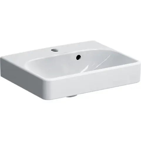 Раковина Geberit Smyle Square, с асимметричным переливом: Белый, B=45см, H=16см, T=36см, Отверстие под смеситель=По центру, Перелив=На виду