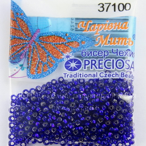 37100 Бисер 10/0 Preciosa прозрачный сапфир с серебряным квадратным центром