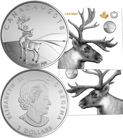 3 доллара 2018 год. Северный олень. Серебро. Канада