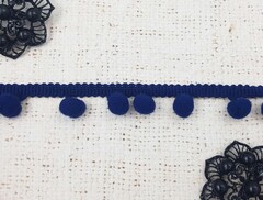 Тесьма/бахрома с помпонами, ш. 2,5 см, тёмно-синий