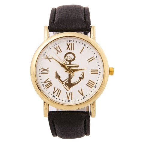 Купить Часы в морском стиле с золотым якорем римские (черный) в Магазине тельняшек