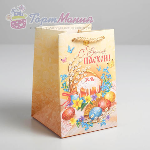 Пакет подарочный для кулича «С Великой Пасхой!», 12 х 18 х 12 см